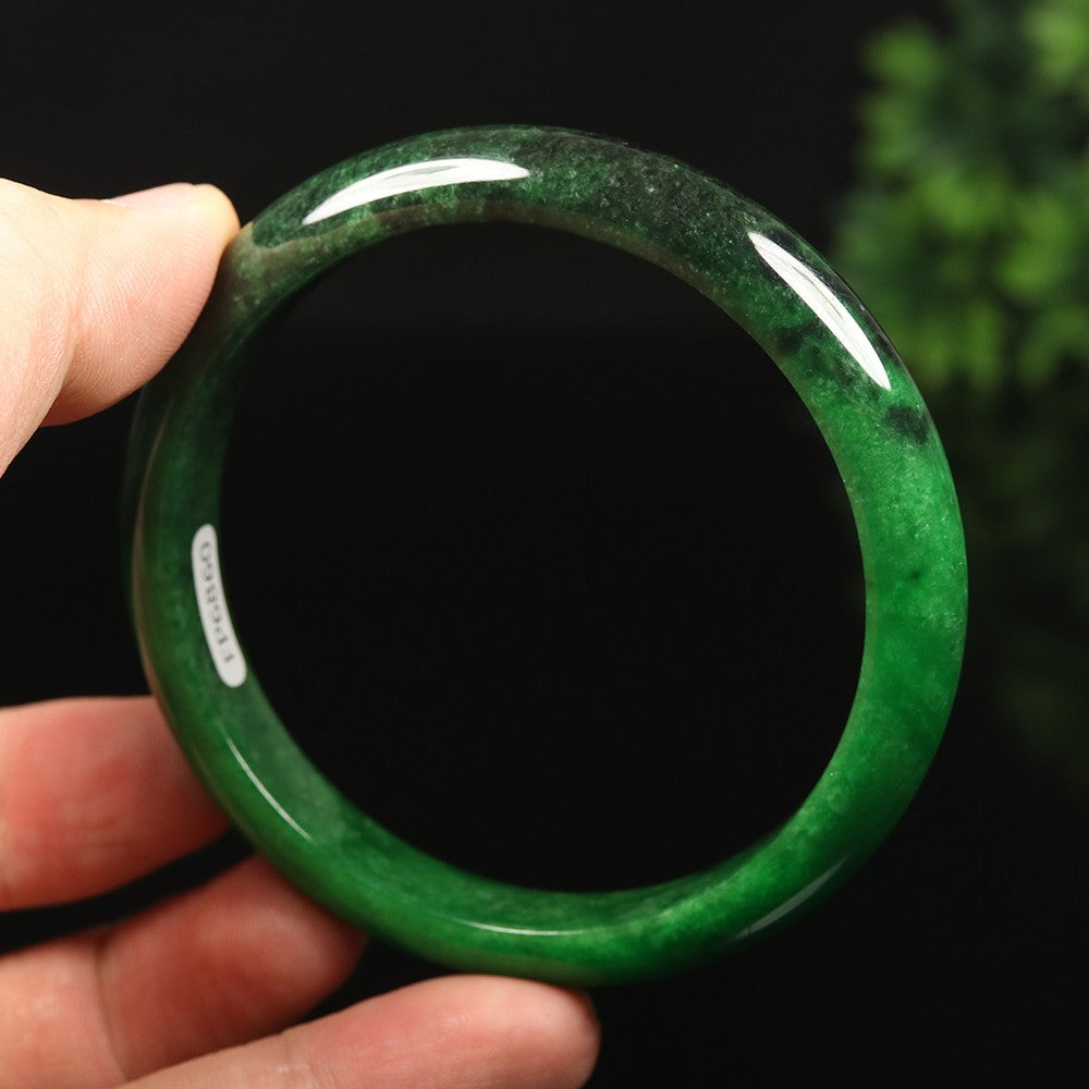 VINTAGE Large Jadeite Green Black/Jade Bangle Size 63 MM Authentic Black Jade G773 - JazzyJewelbyAmina