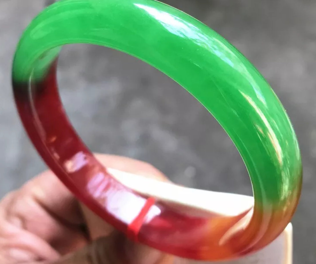 VINTAGE Large Jadeite Multi-Colored Jade Bangle Size 63mm J257 All Natural Jade Red/Green/Yellow - JazzyJewelbyAmina