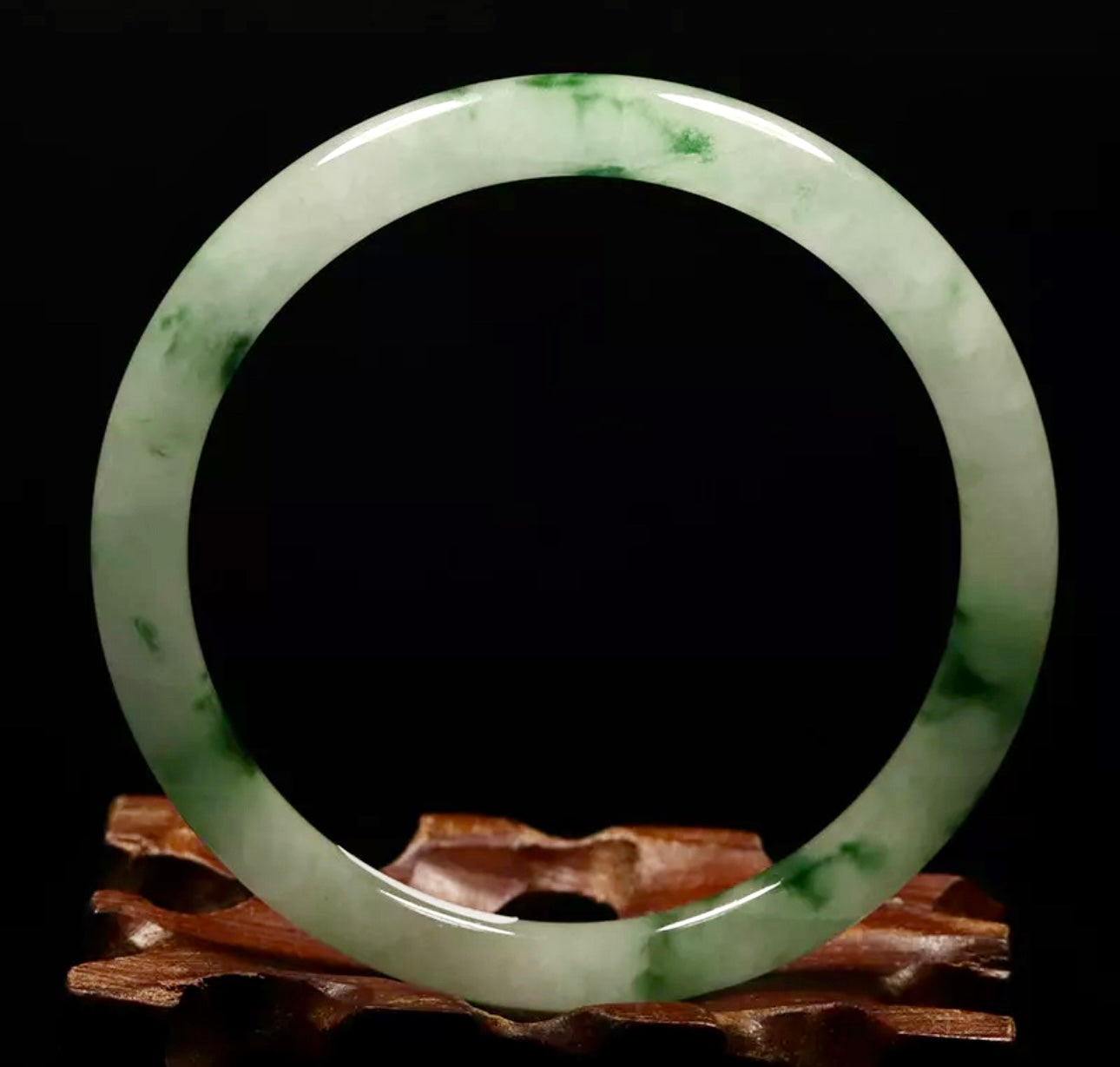 VINTAGE Medium Jadeite Green White Jade Bangle Size 59mm Round Princess Cut G043 - JazzyJewelbyAmina