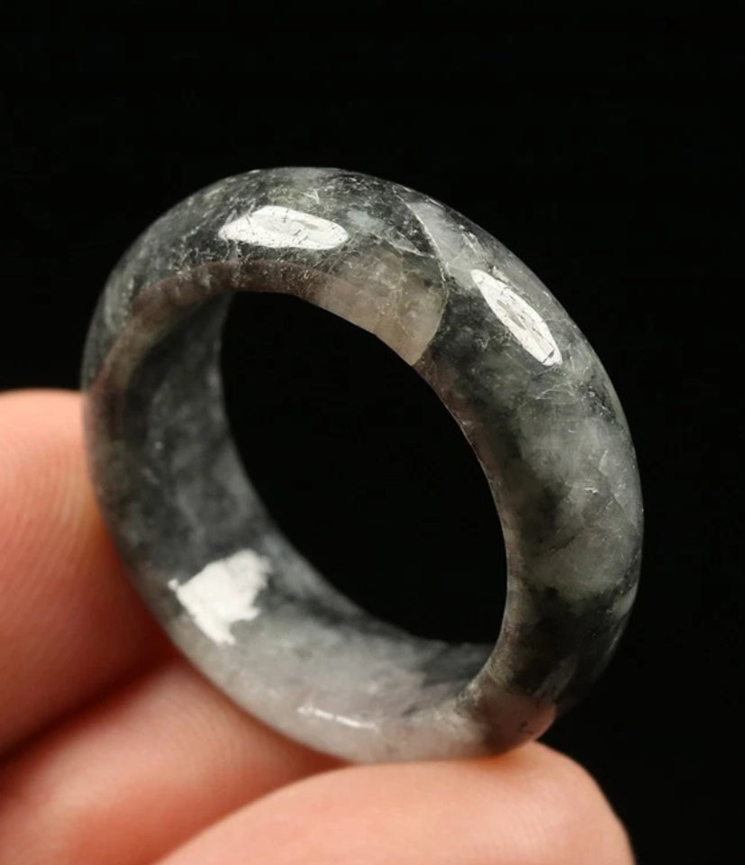 VINTAGE Jadeite Black Jade Ring Certified Size 9 US G239 - JazzyJewelbyAmina