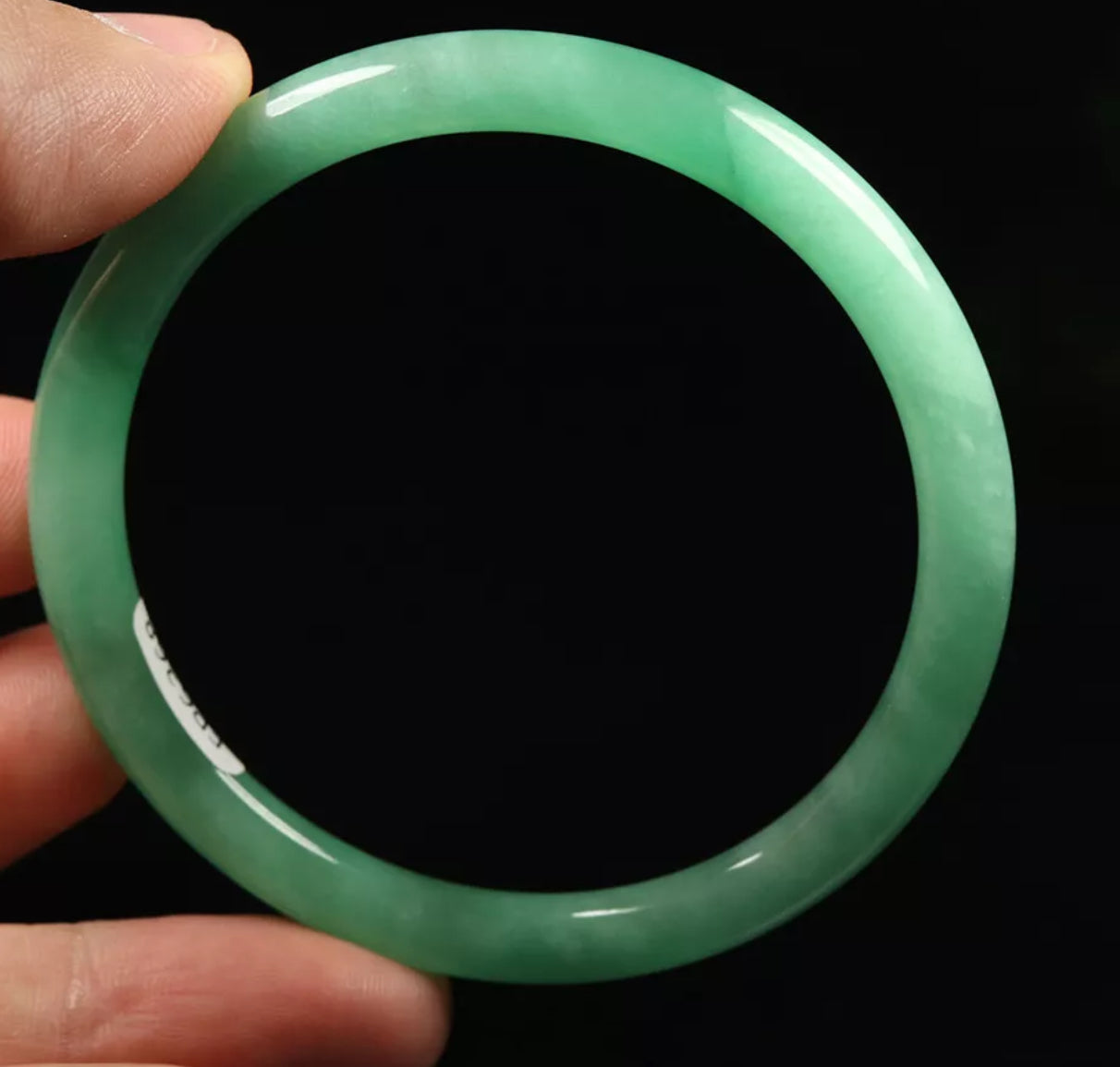 VINTAGE Medium Jadeite Green Jade Bangle Size 58mm Round Princess Cut Bright Apple Green O789 - JazzyJewelbyAmina