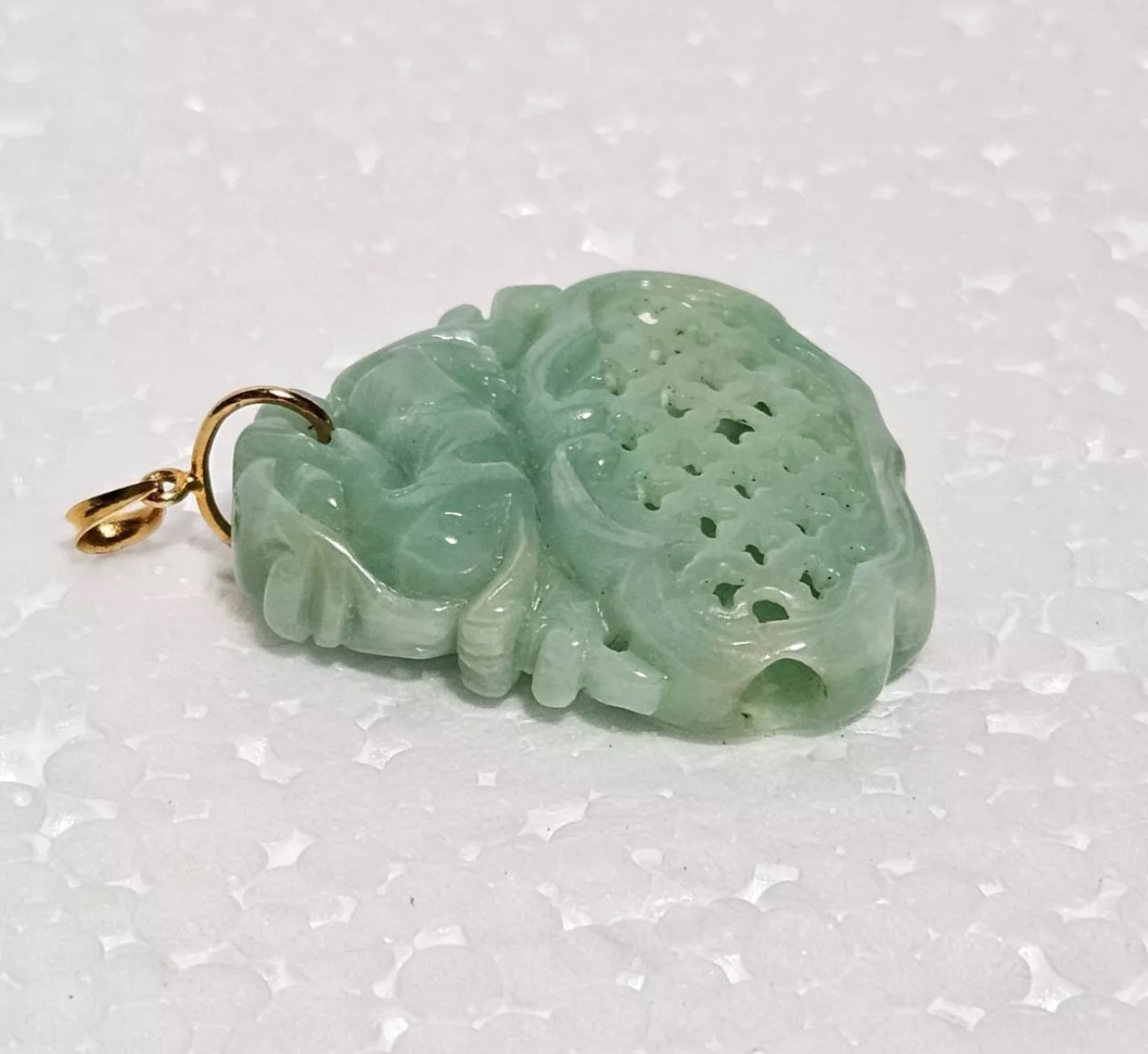 VINTAGE Jade Green 14K Solid Gold Bail - Pixiu Dragon Unique Fine Gold Jade - JazzyJewelbyAmina