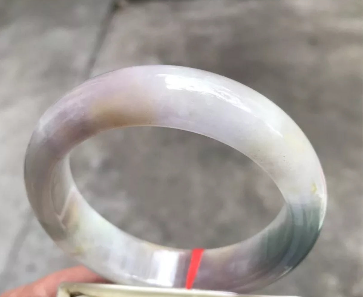 VINTAGE Large Jadeite Green/Lavender Jade Bangle Size 63mm Chunky Square Cut Hint of Yellow! O151 - JazzyJewelbyAmina