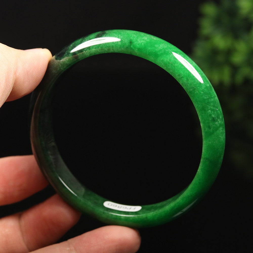 VINTAGE Large Jadeite Green Black/Jade Bangle Size 63 MM Authentic Black Jade G773 - JazzyJewelbyAmina