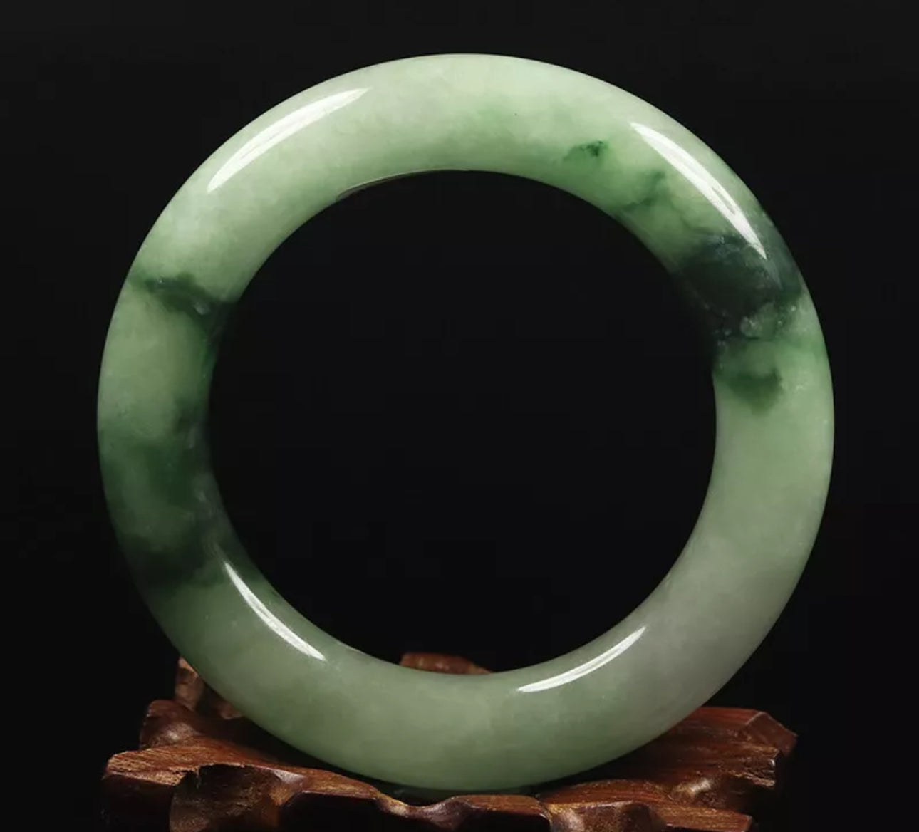 VINTAGE Small Jadeite Green Jade Bangle Round Princess Cut Size 55mm O613 - JazzyJewelbyAmina