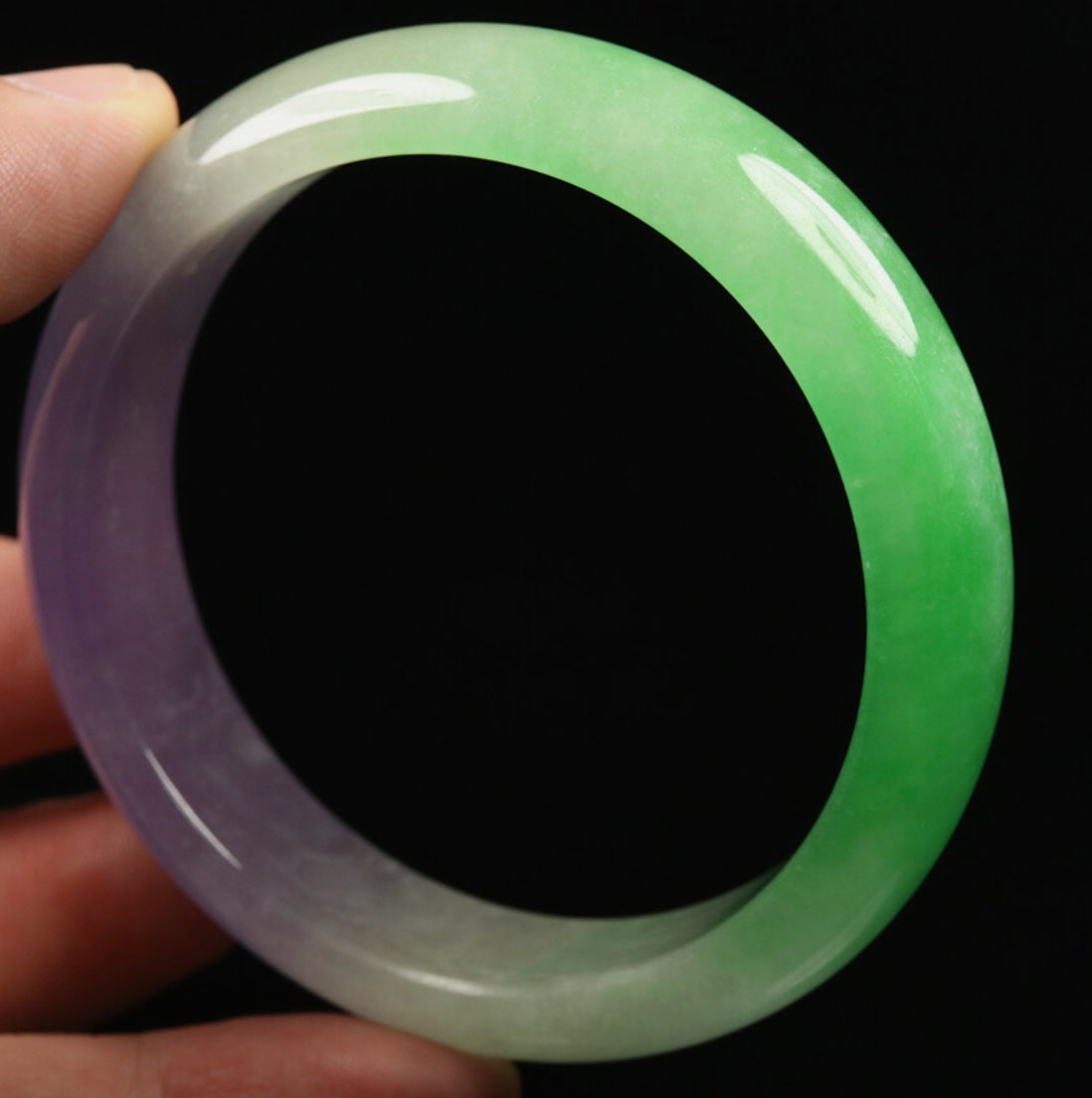 VINTAGE Medium Jadeite Green/Lavender Jade Bangle Size 59 MM G268 - JazzyJewelbyAmina