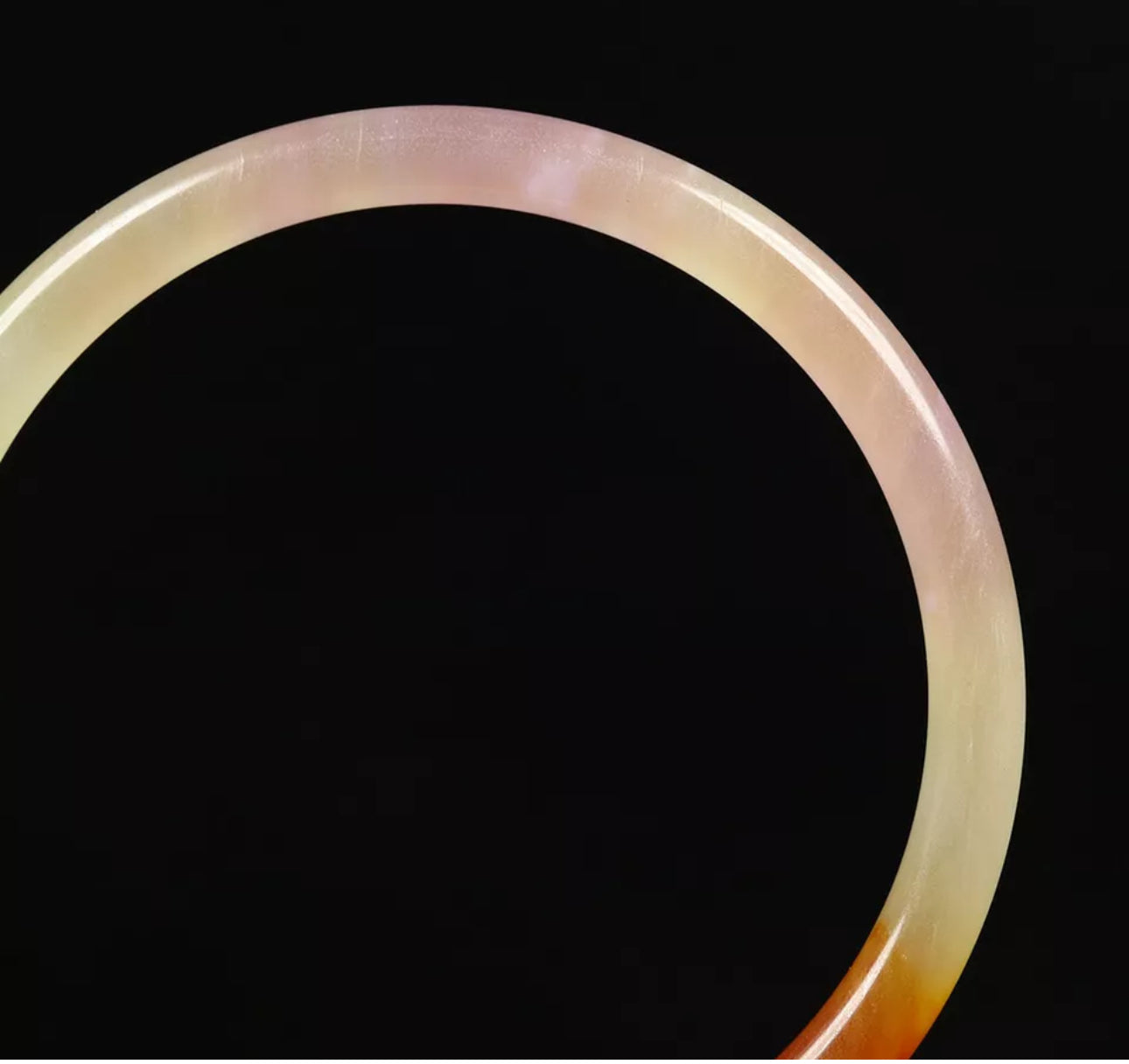 VINTAGE Medium Jadeite Pale Green/Lavender Rust/Brown Jade Bangle Size 58mm Round Princess Thin Cut L805 - JazzyJewelbyAmina