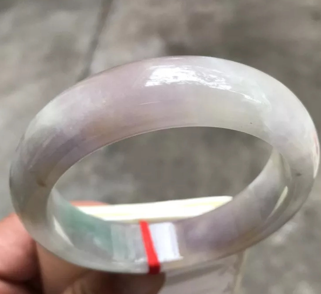 VINTAGE Large Jadeite Green/Lavender Jade Bangle Size 63mm Chunky Square Cut Hint of Yellow! O151 - JazzyJewelbyAmina