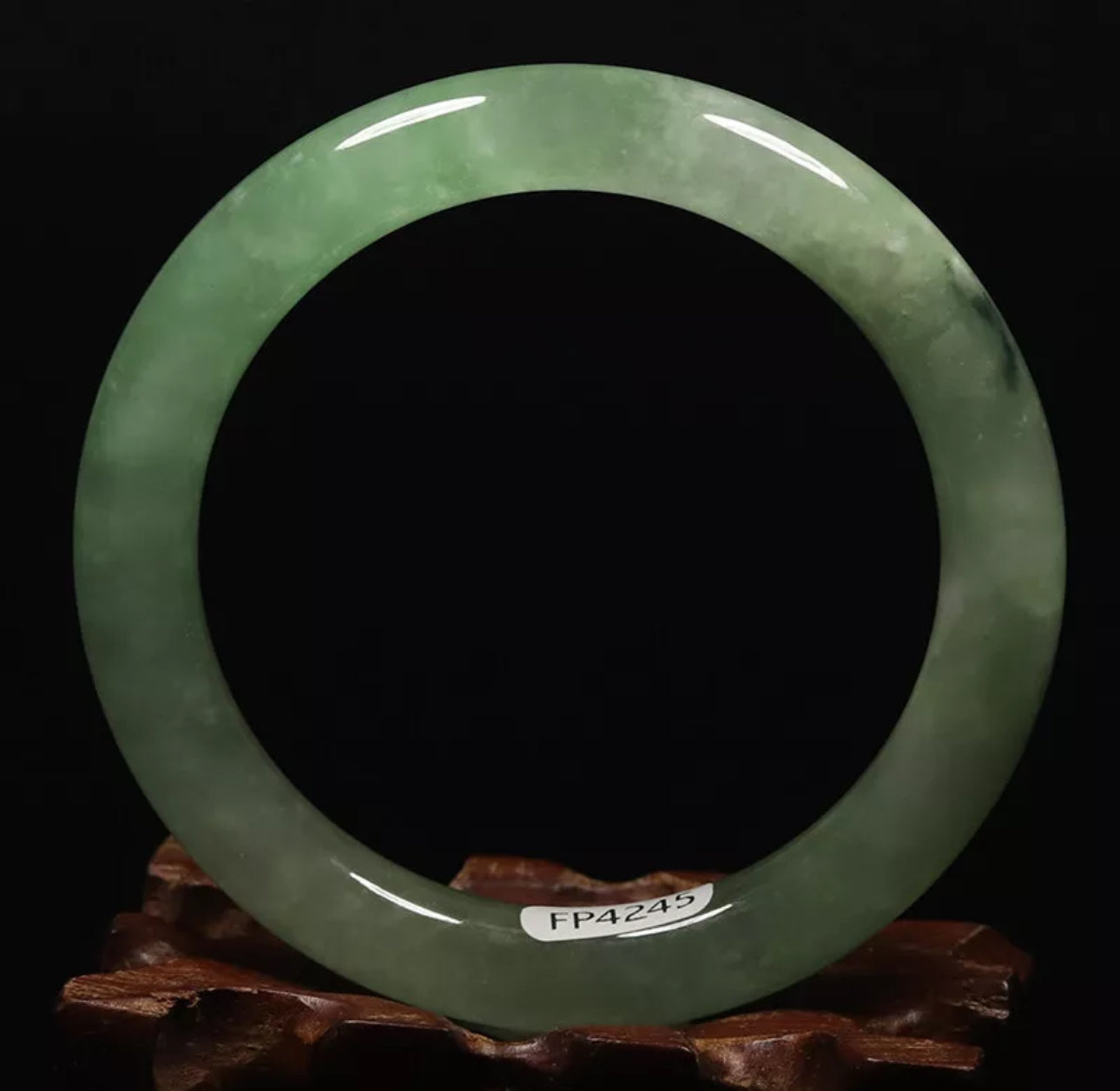 VINTAGE Medium Icy Jadeite Green Jade Bangle Size 58mm Round Princess Cut O543 - JazzyJewelbyAmina