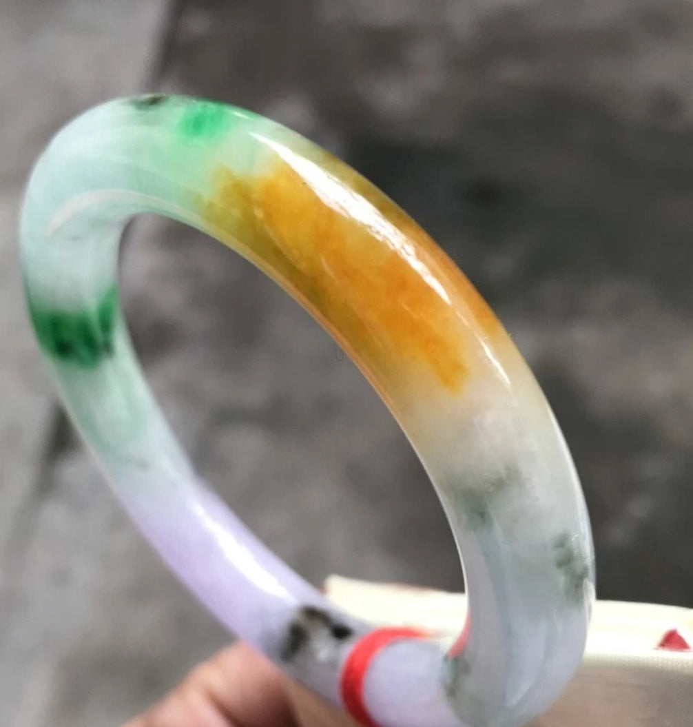 VINTAGE Small Jadeite Green/Lavender/ Brown Jade Bangle Size 55.5 mm U303 - JazzyJewelbyAmina