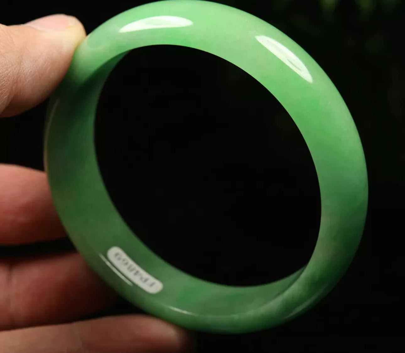 VINTAGE Large Jadeite Green Jade Bangle Size 60mm Solid Apple Green Jade J791 - JazzyJewelbyAmina