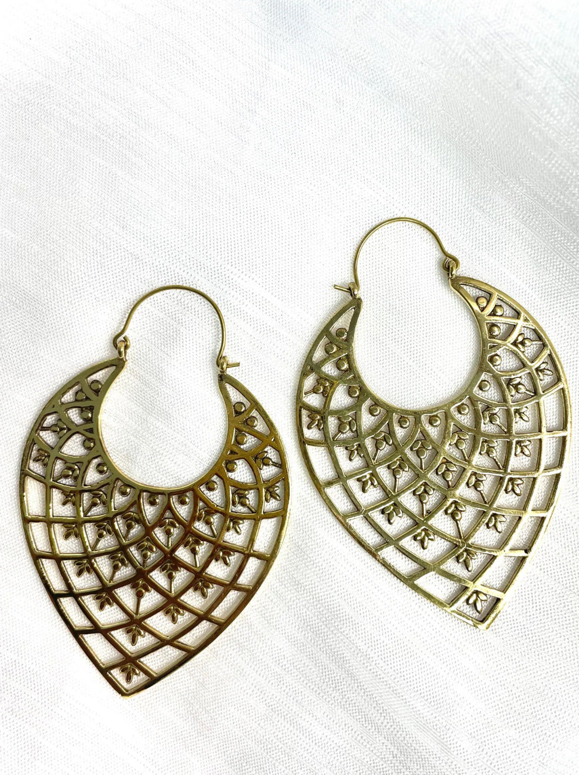 Handmade Boho Brass Tear Drop Shaped Dangle Earrings - Oversized - JazzyJewelbyAmina