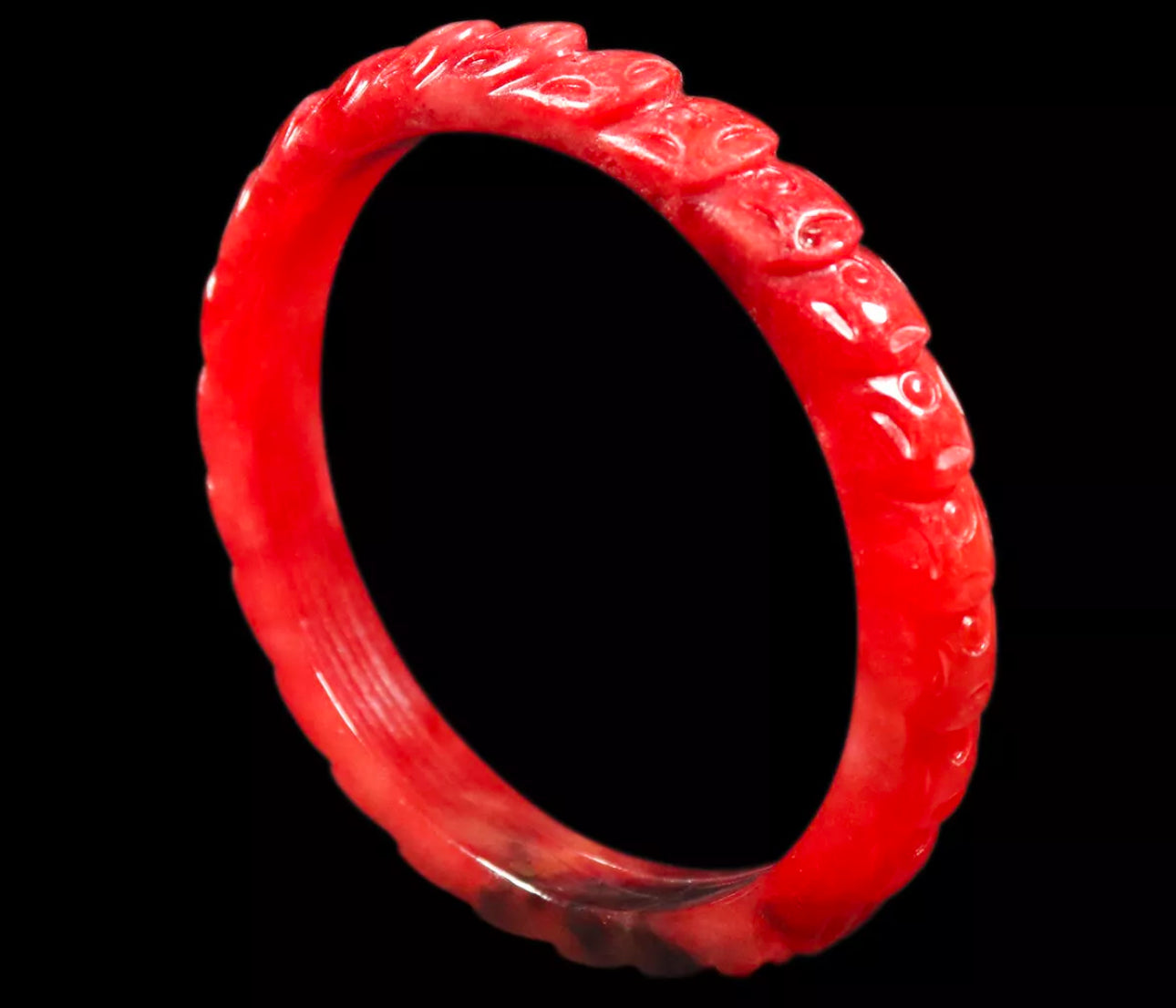 VINTAGE XL Jadeite Red/Black Jade Bangle Hand Carved Size 65mm M791 - JazzyJewelbyAmina