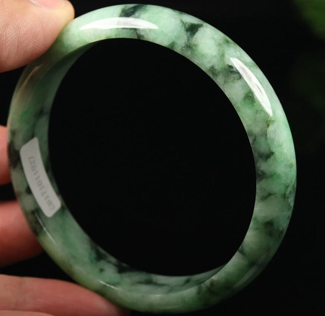 VINTAGE Large Jadeite Green Flower Jade Bangle Certified Size 61 MM U107
