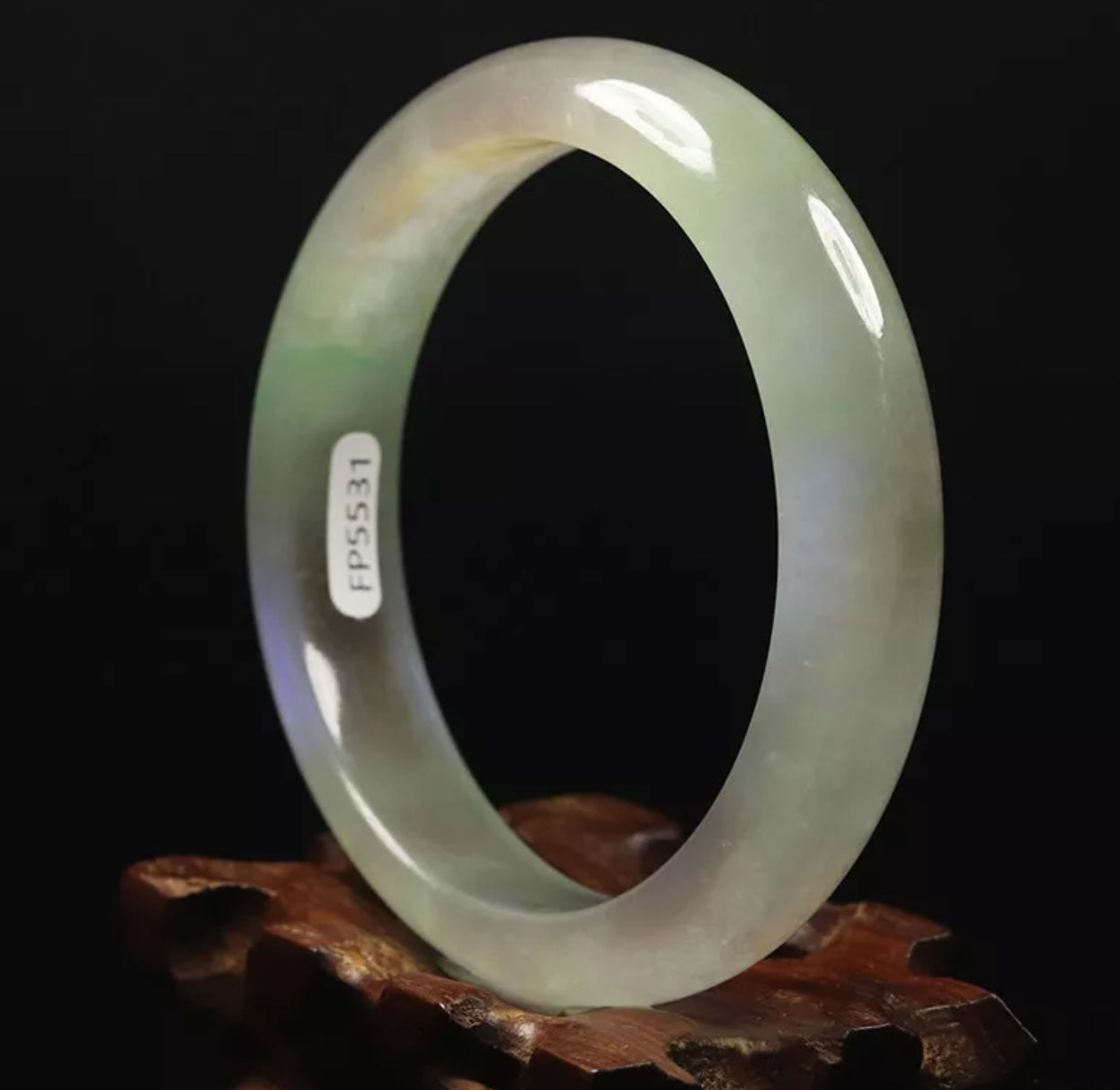VINTAGE Large Icy Jadeite Green/White Lavender Bangle Size 60mm A115 - JazzyJewelbyAmina