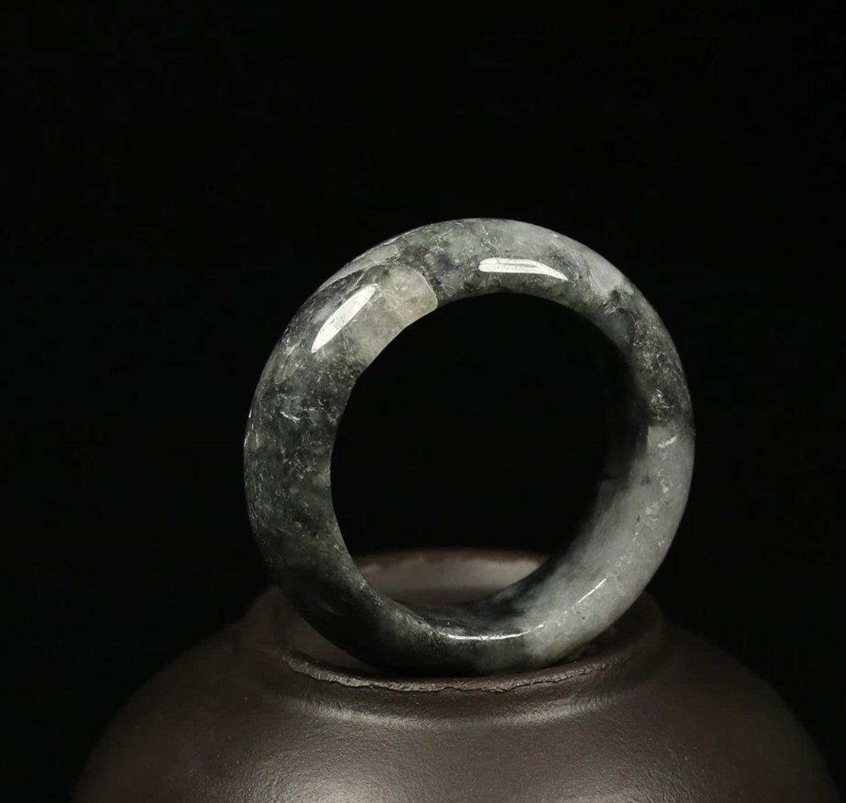 VINTAGE Jadeite Black Jade Ring Certified Size 9 US G239 - JazzyJewelbyAmina