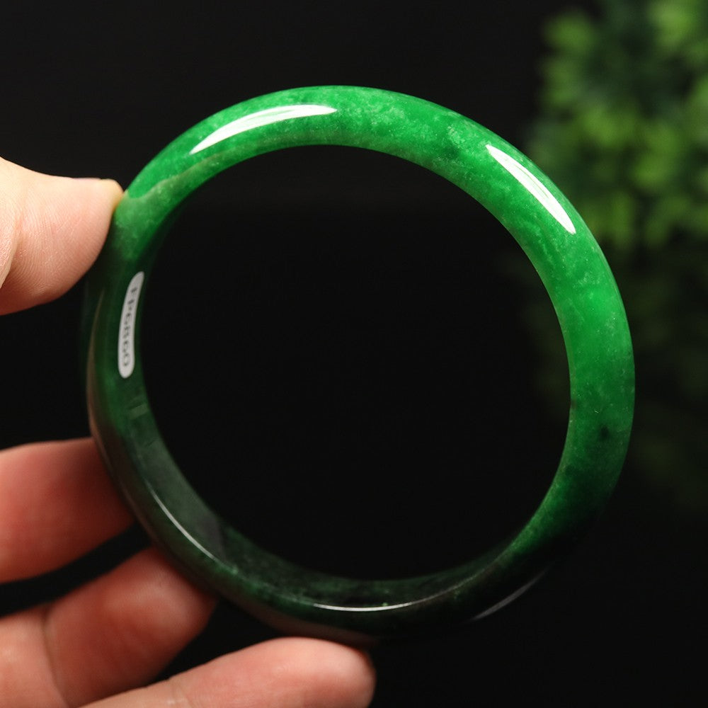 VINTAGE Large Jadeite Green Black/Jade Bangle Size 63 MM Authentic Black Jade G773 - JazzyJewelbyAmina
