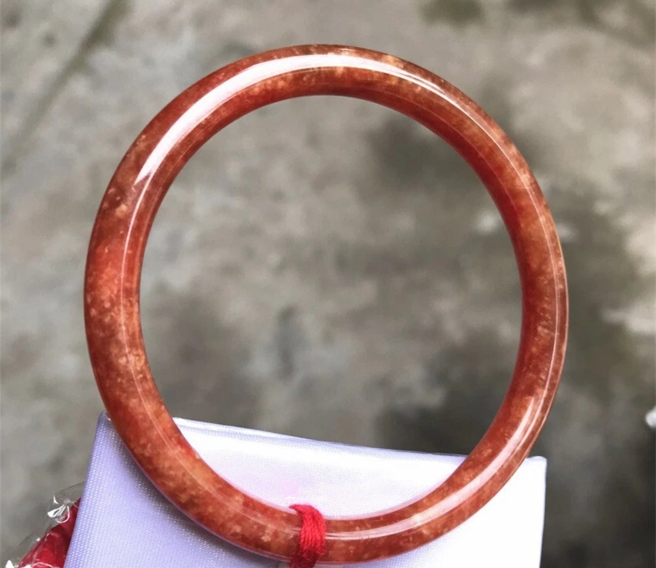 VINTAGE Large Jadeite Red Jade Bangle Size 60mm Round Princess Cut U782