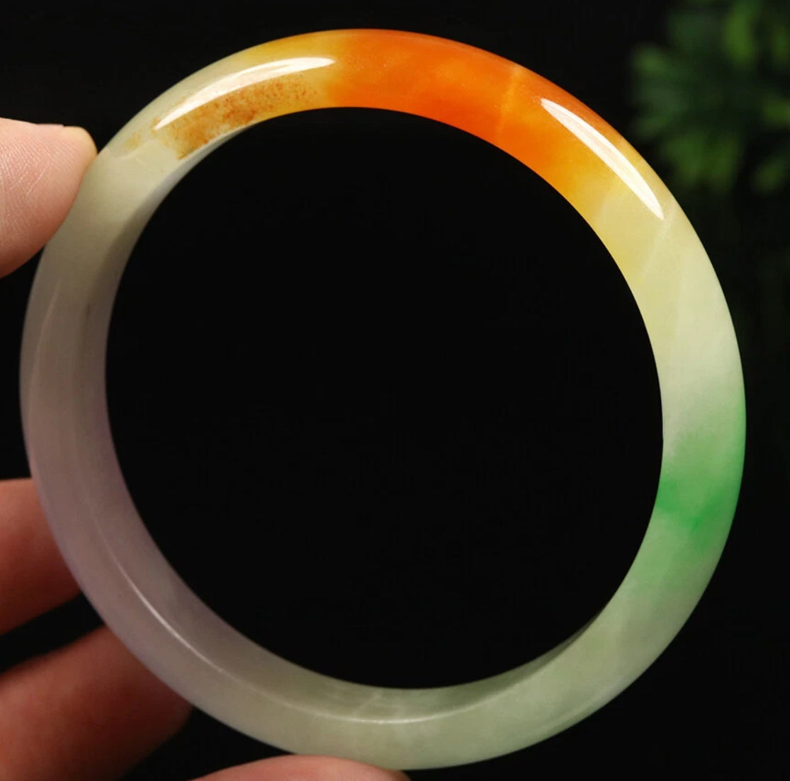 VINTAGE XL Jadeite Green/Brown/Red/Lavender Jade Bangle Size 64mm A697