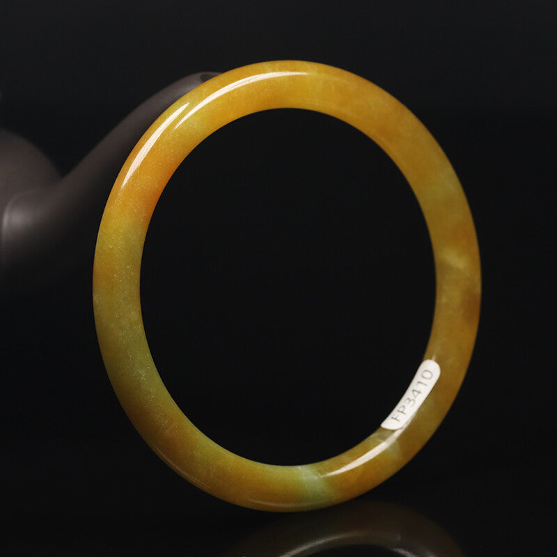 VINTAGE Large Jadeite Brown/Yellow Jade Bangle - Round Princess Cut Size 62mm J410