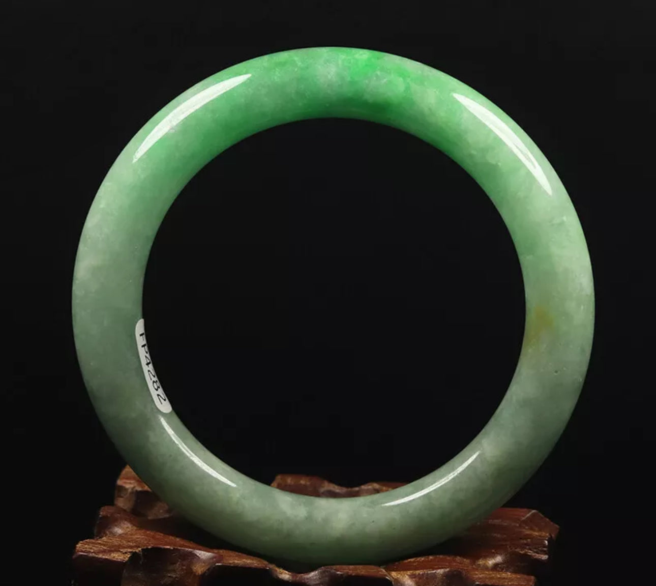 VINTAGE Medium Jadeite Green Jade Bangle Round Princess Chunky Cut Size 59mm G617 - JazzyJewelbyAmina