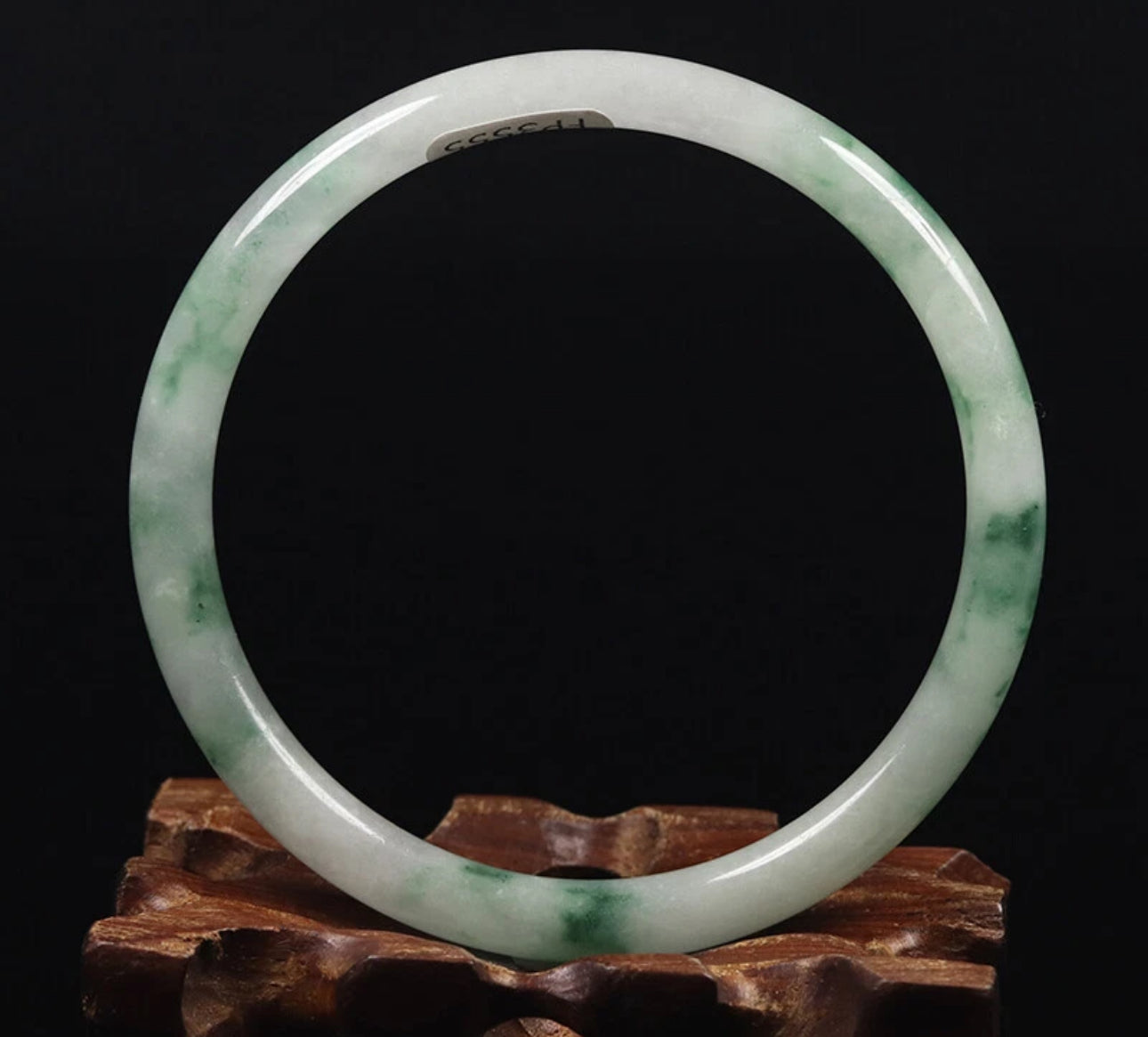 VINTAGE Medium Jadeite Green/White Jade Bangle Size 59 MM Marble Floating Flower Jade G163 - JazzyJewelbyAmina