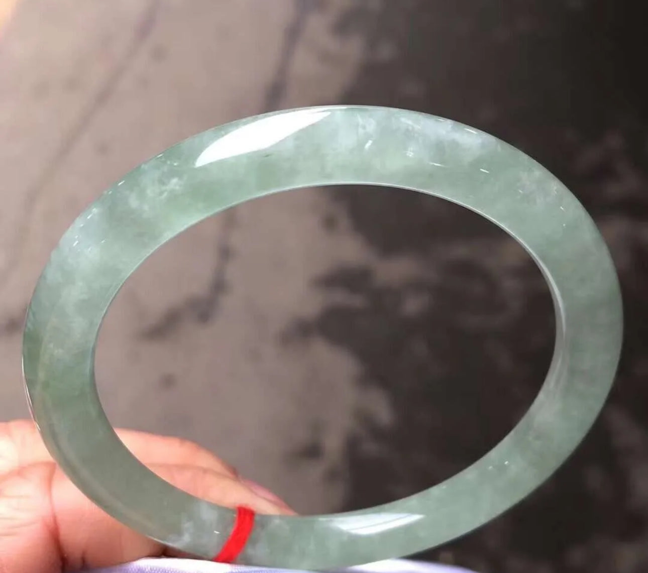 VINTAGE Large Jadeite Sea Green Jade Bangle - Round Princess Cut Size 62mm U0614 - JazzyJewelbyAmina