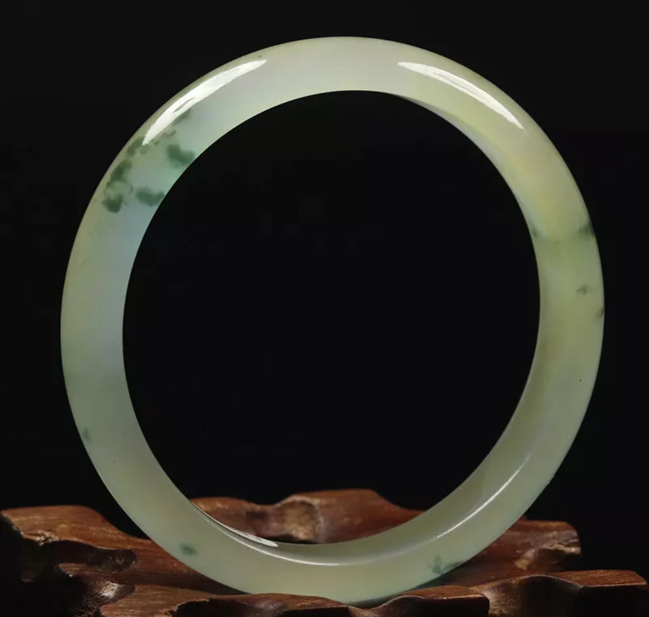 VINTAGE Medium Jadeite Green Jade Bangle from Burma - Size 58mm Icy Flower Green Jade! M197 - JazzyJewelbyAmina