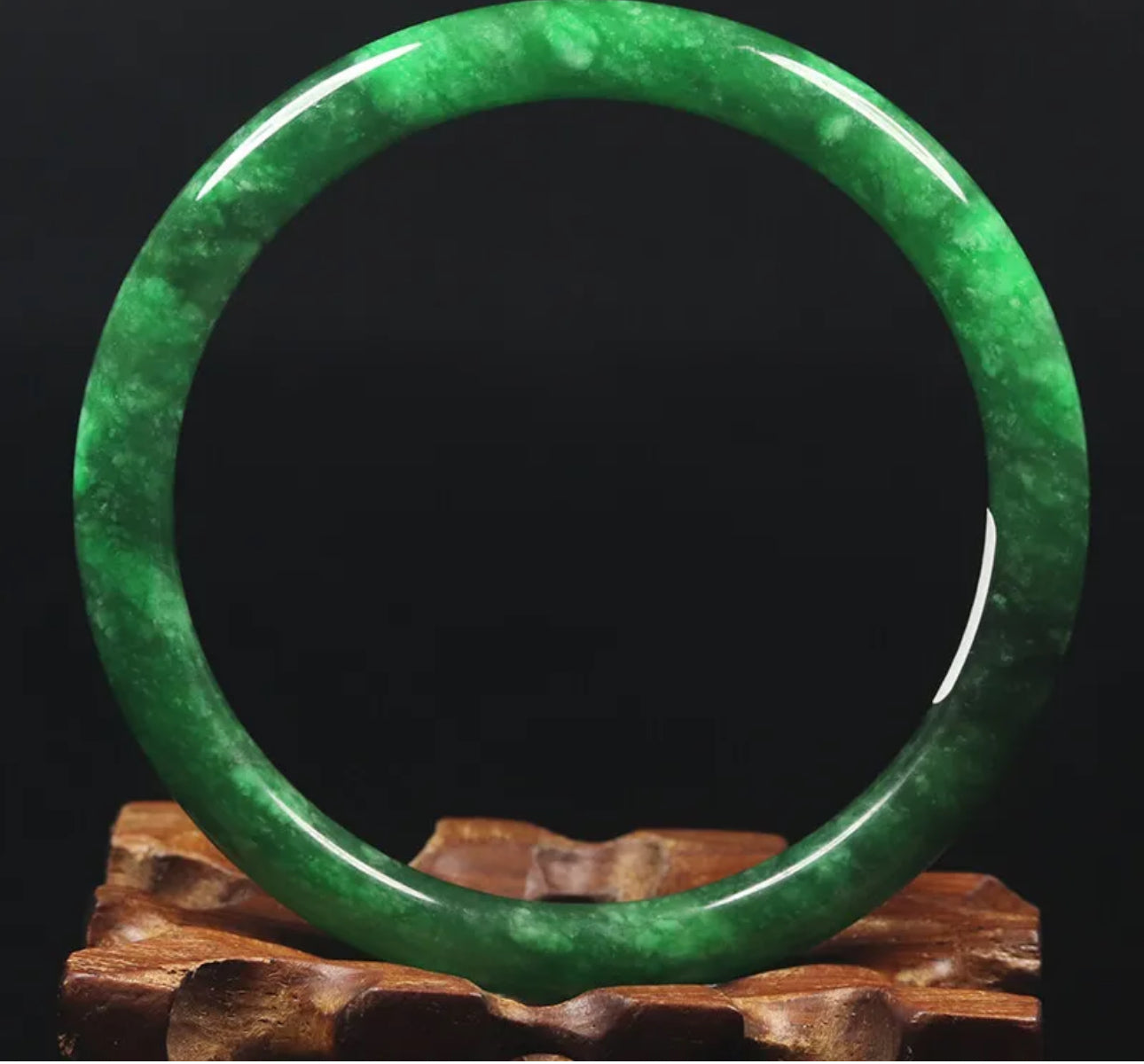 VINTAGE Medium Jadeite Green Jade Bangle from Burma - Size 59mm Round Princess Thin Cut F831 - JazzyJewelbyAmina