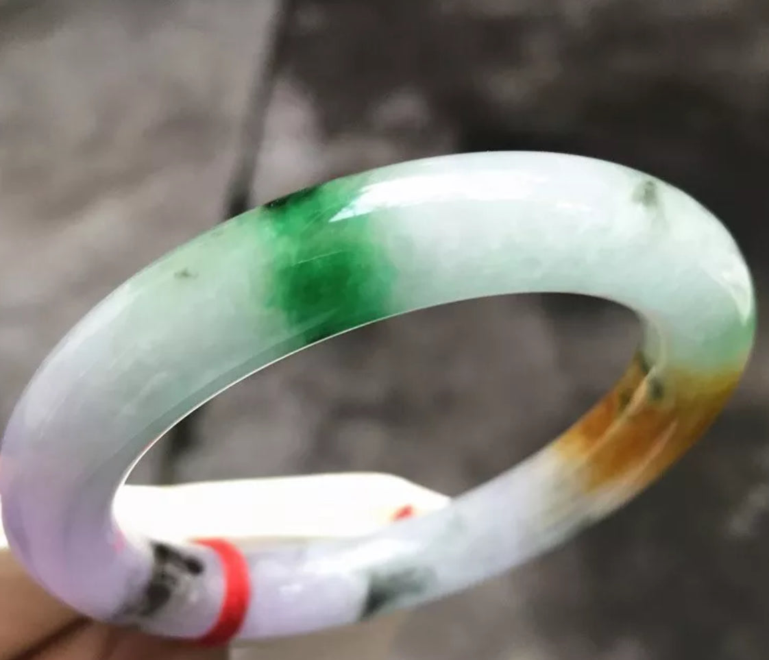 VINTAGE Small Jadeite Green/Lavender/ Brown Jade Bangle Size 55.5 mm U303 - JazzyJewelbyAmina