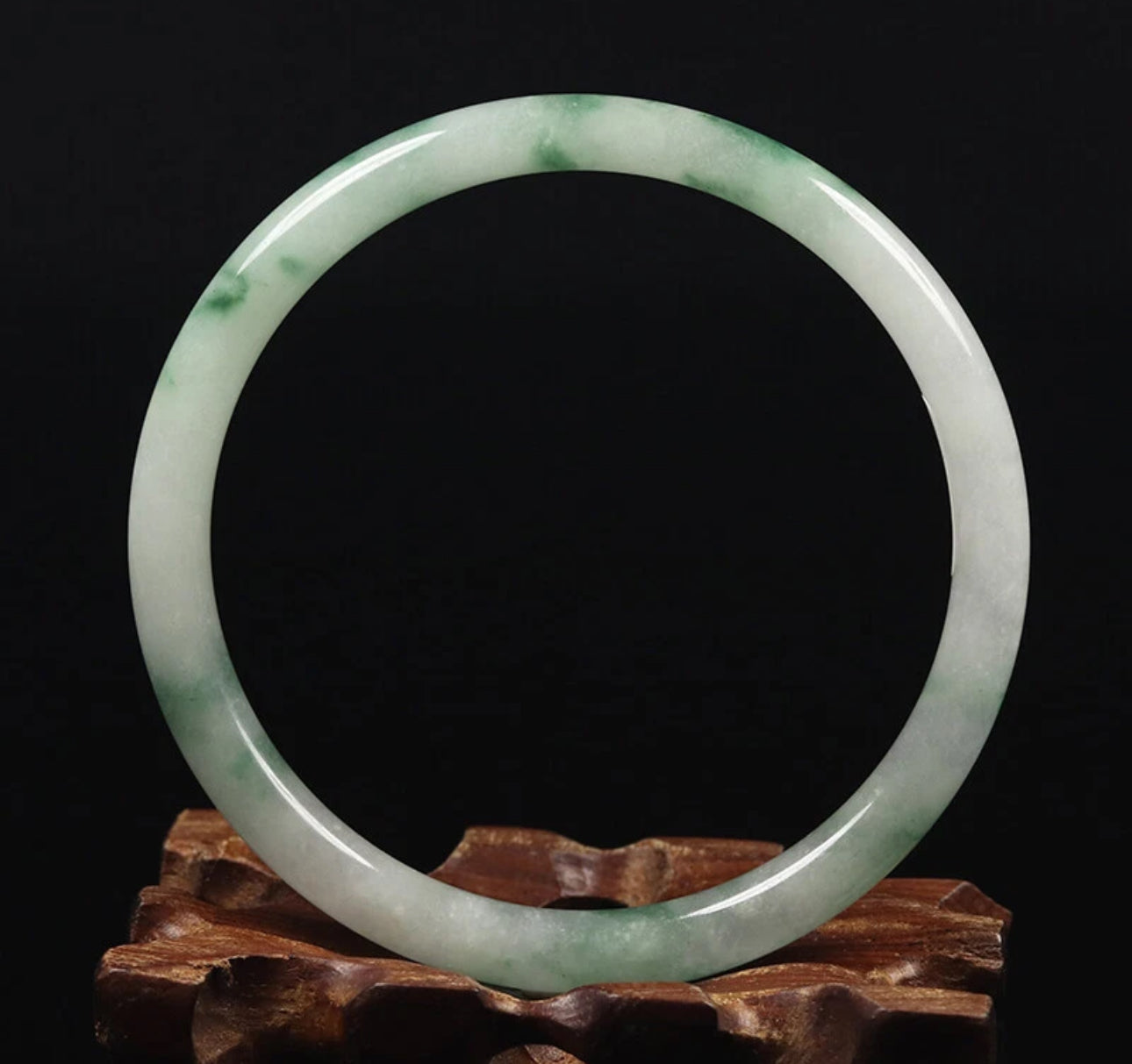 VINTAGE Medium Jadeite Green/White Jade Bangle Size 59 MM Marble Floating Flower Jade G163 - JazzyJewelbyAmina