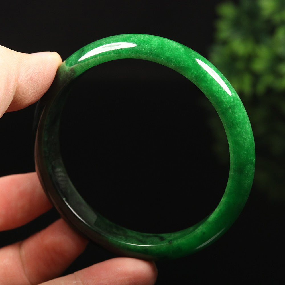 VINTAGE Large Jadeite Green Black/Jade Bangle Size 63 MM Authentic Black Jade G773 - JazzyJewelbyAmina
