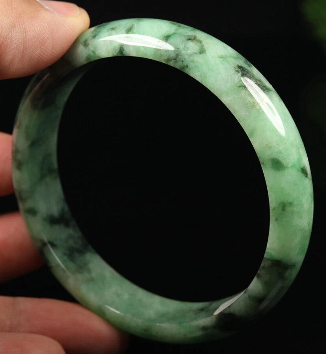 VINTAGE Large Jadeite Green Flower Jade Bangle Certified Size 61 MM U107