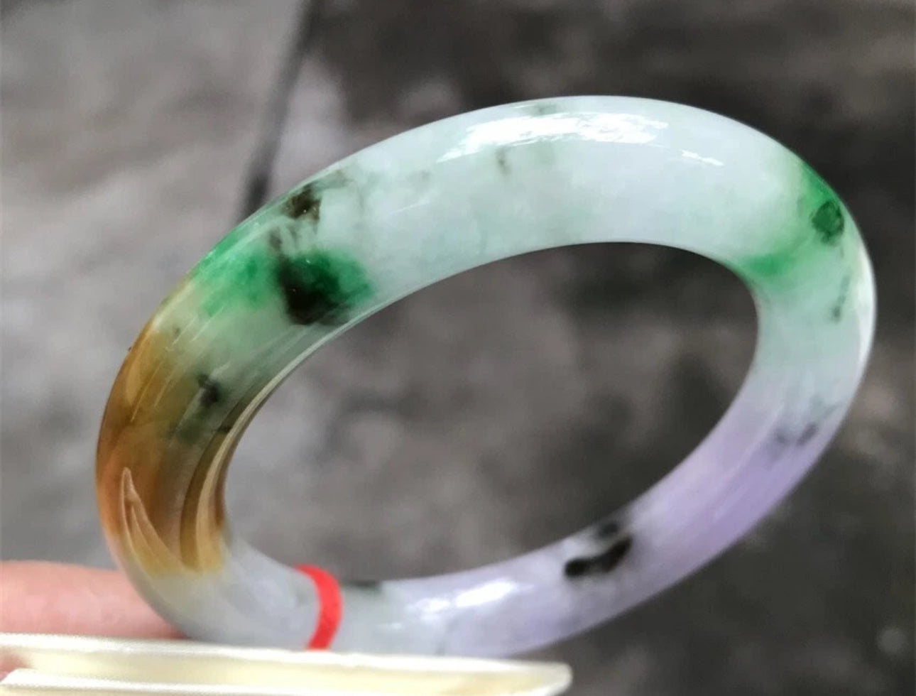 VINTAGE Small Jadeite Green/Lavender/ Brown Jade Bangle Size 55.5 mm U303 - JazzyJewelbyAmina