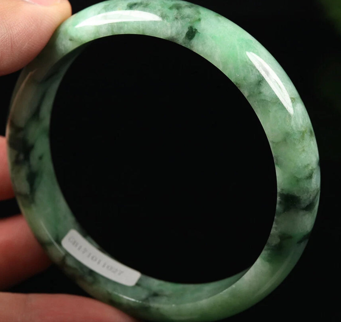 VINTAGE Large Jadeite Green Flower Jade Bangle Certified Size 61 MM U107