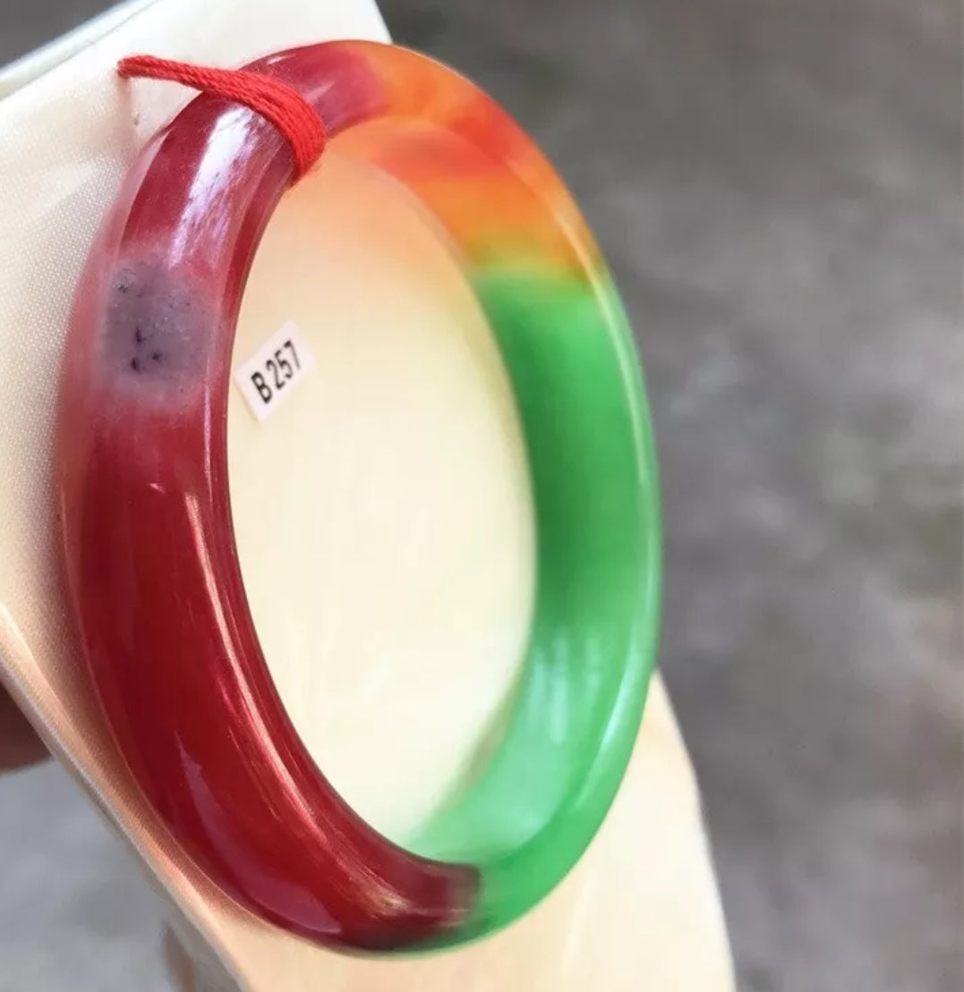 VINTAGE Large Jadeite Multi-Colored Jade Bangle Size 63mm J257 All Natural Jade Red/Green/Yellow - JazzyJewelbyAmina
