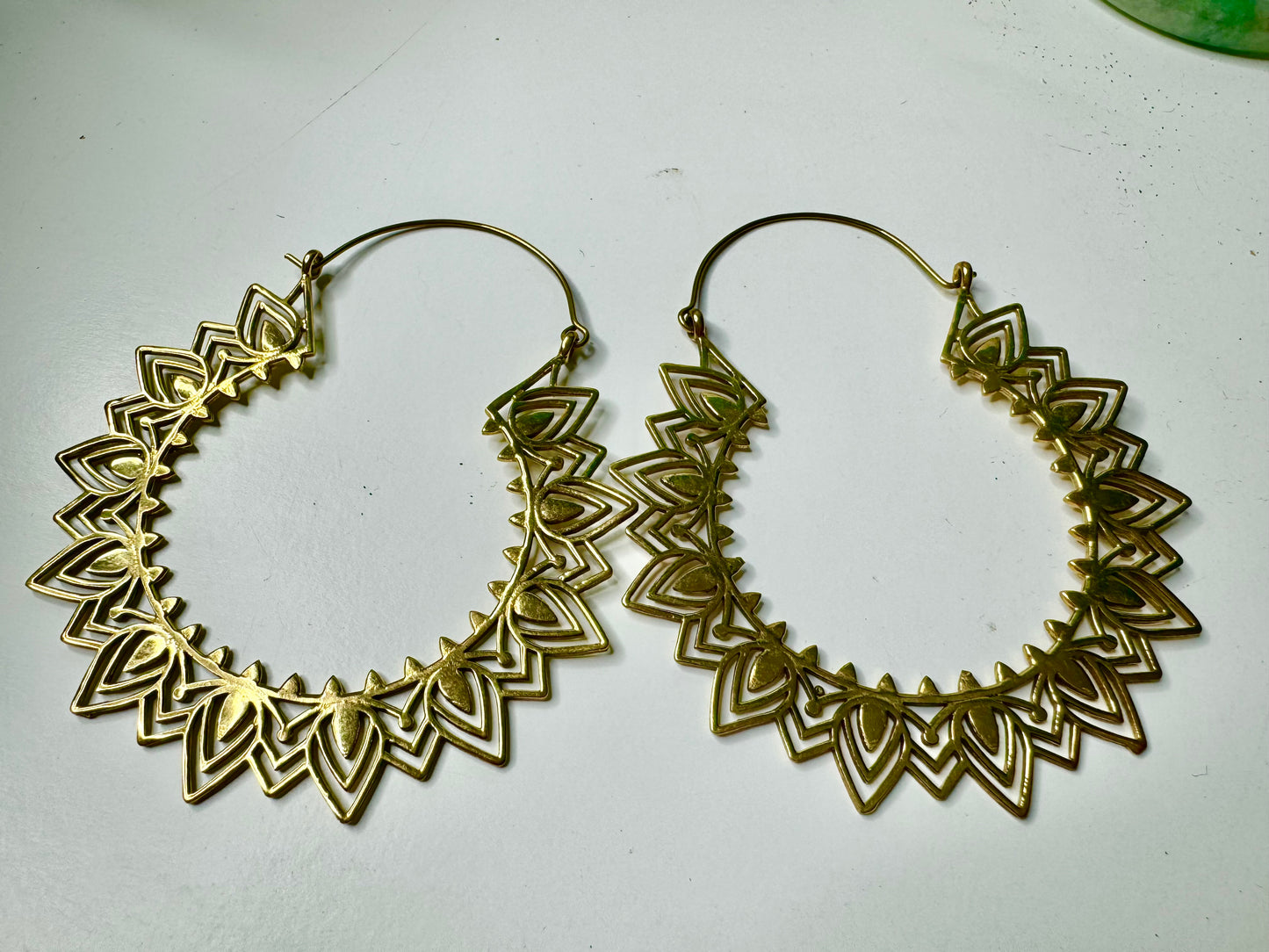 BOHO Gold Brass Earrings “Sanur” Bali Inspired Mandala Hoops - JazzyJewelbyAmina