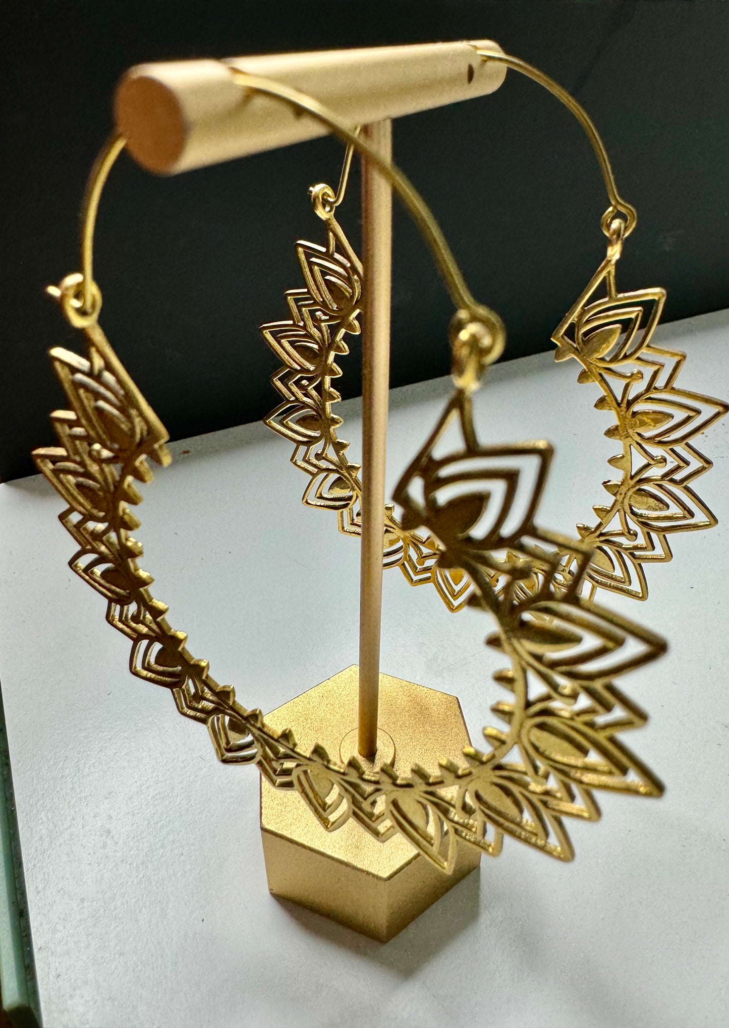 BOHO Gold Brass Earrings “Sanur” Bali Inspired Mandala Hoops - JazzyJewelbyAmina