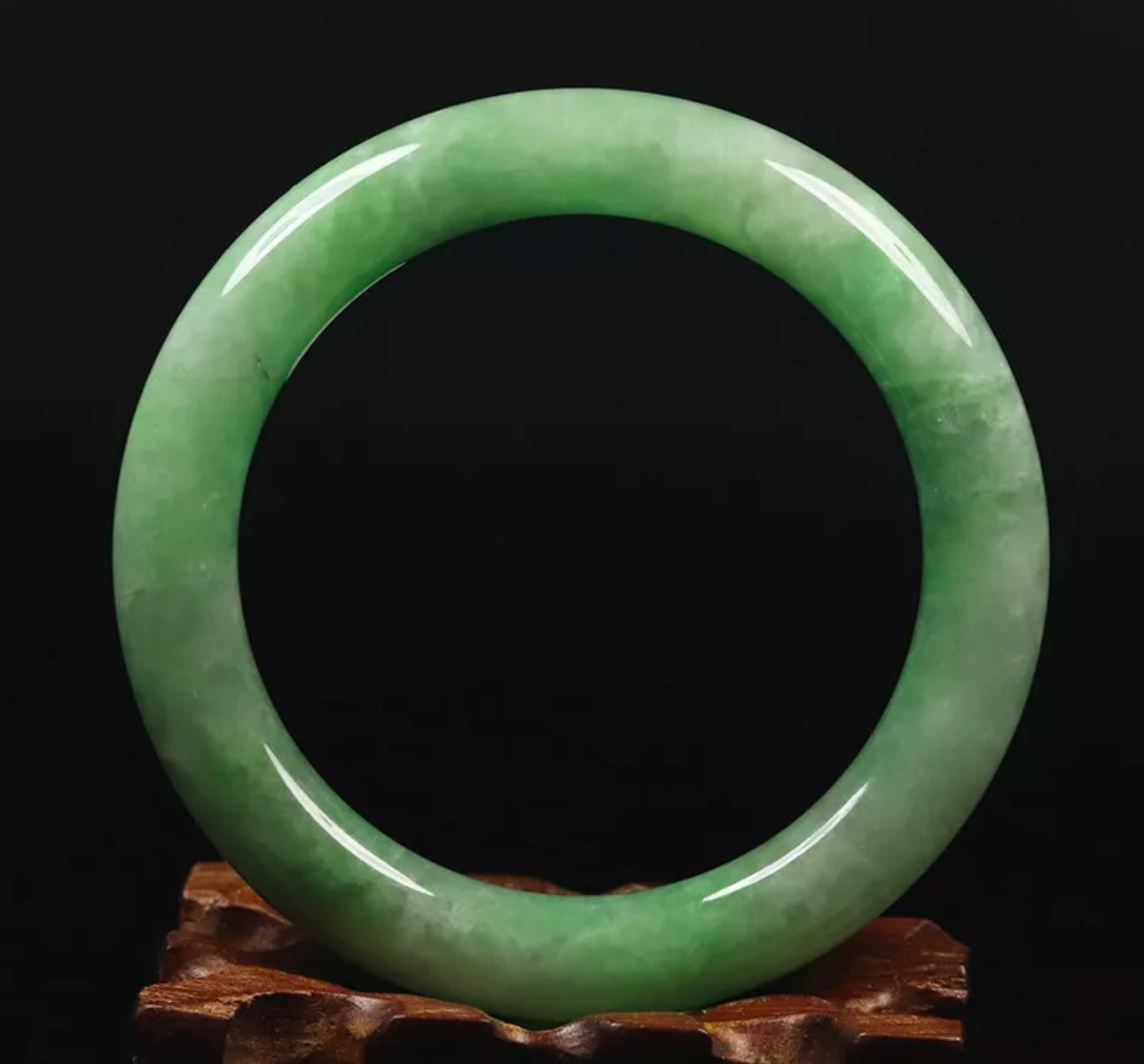 VINTAGE Medium Jadeite Green Jade Bangle Size 59mm Round Princess Cut J899 - JazzyJewelbyAmina