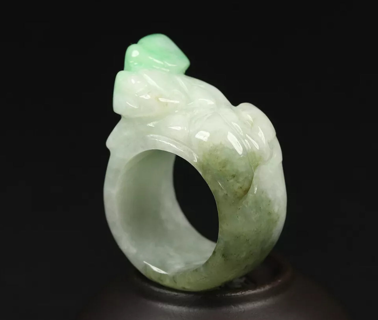 VINTAGE Medium Jadeite Green/White Jade Pixiu Certified Grade A Thumb Ring Y813 Prosperity & Protection! - JazzyJewelbyAmina