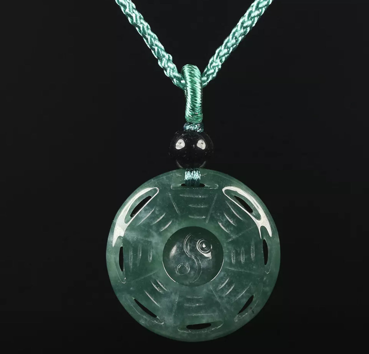 VINTAGE Green Octagon Jade Pendant Eight Trigrams Certified Lucky Jade Piece! - JazzyJewelbyAmina