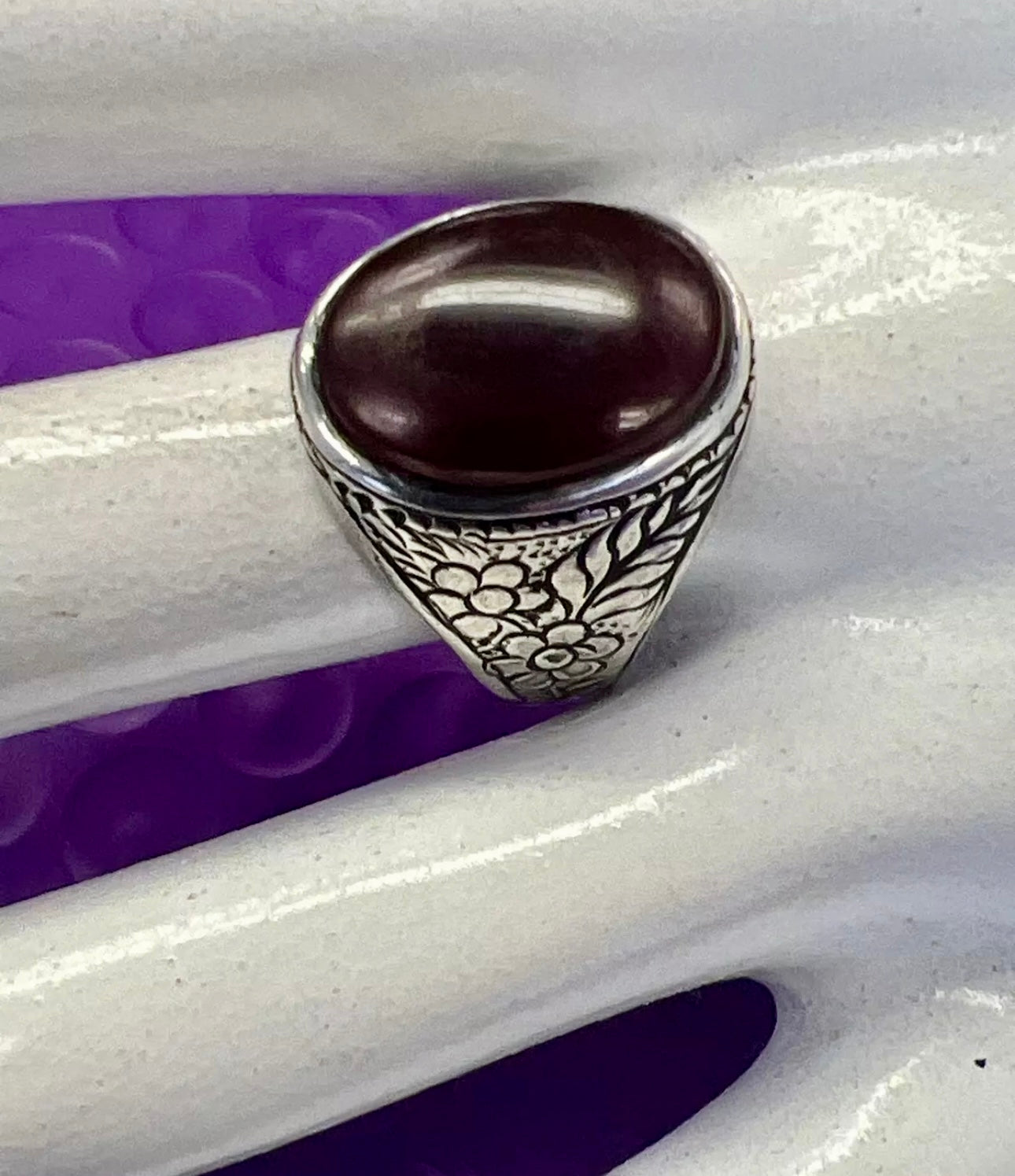 VINTAGE Men Carnelian Stone Ring Sterling Silver 925 Size 10mm US - JazzyJewelbyAmina