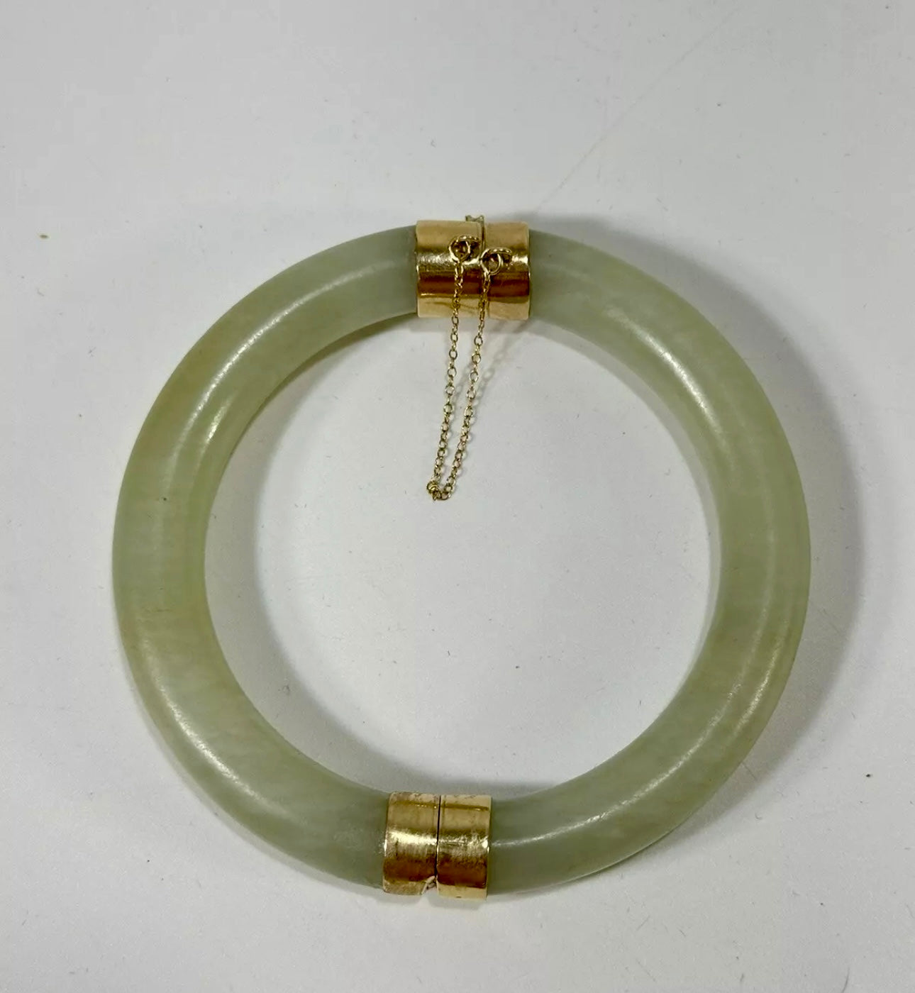 VINTAGE 14k Gold Hinged Jade Bangle w/ Safety Chain - JazzyJewelbyAmina