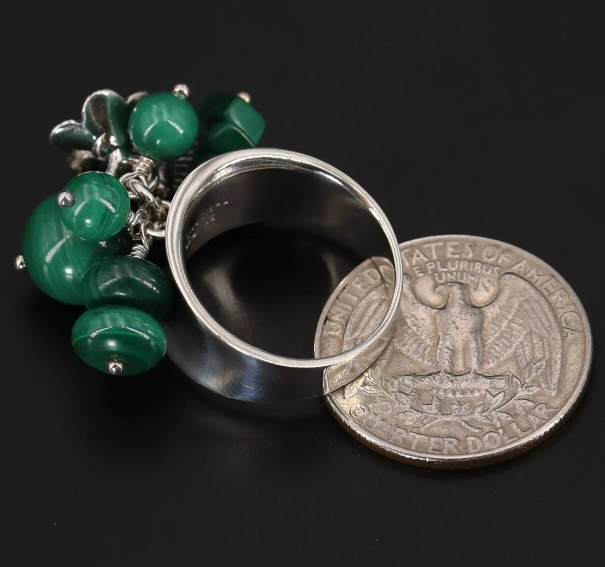 VINTAGE Sterling Silver (marked 925) Malachite Butterfly Charm Ring Size 8US - JazzyJewelbyAmina