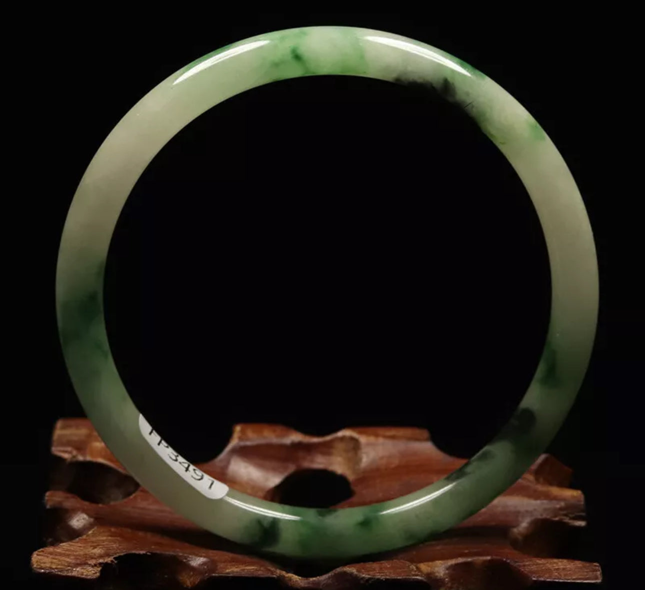 VINTAGE Medium Jadeite Green Jade Bangle Size 59mm Round Princess Cut N035 - JazzyJewelbyAmina