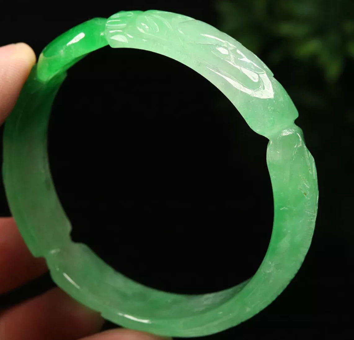VINTAGE Large Jadeite Green Jade Handcarved Dragon Phoenix Size 60 mm - Emerald Green Jade U179