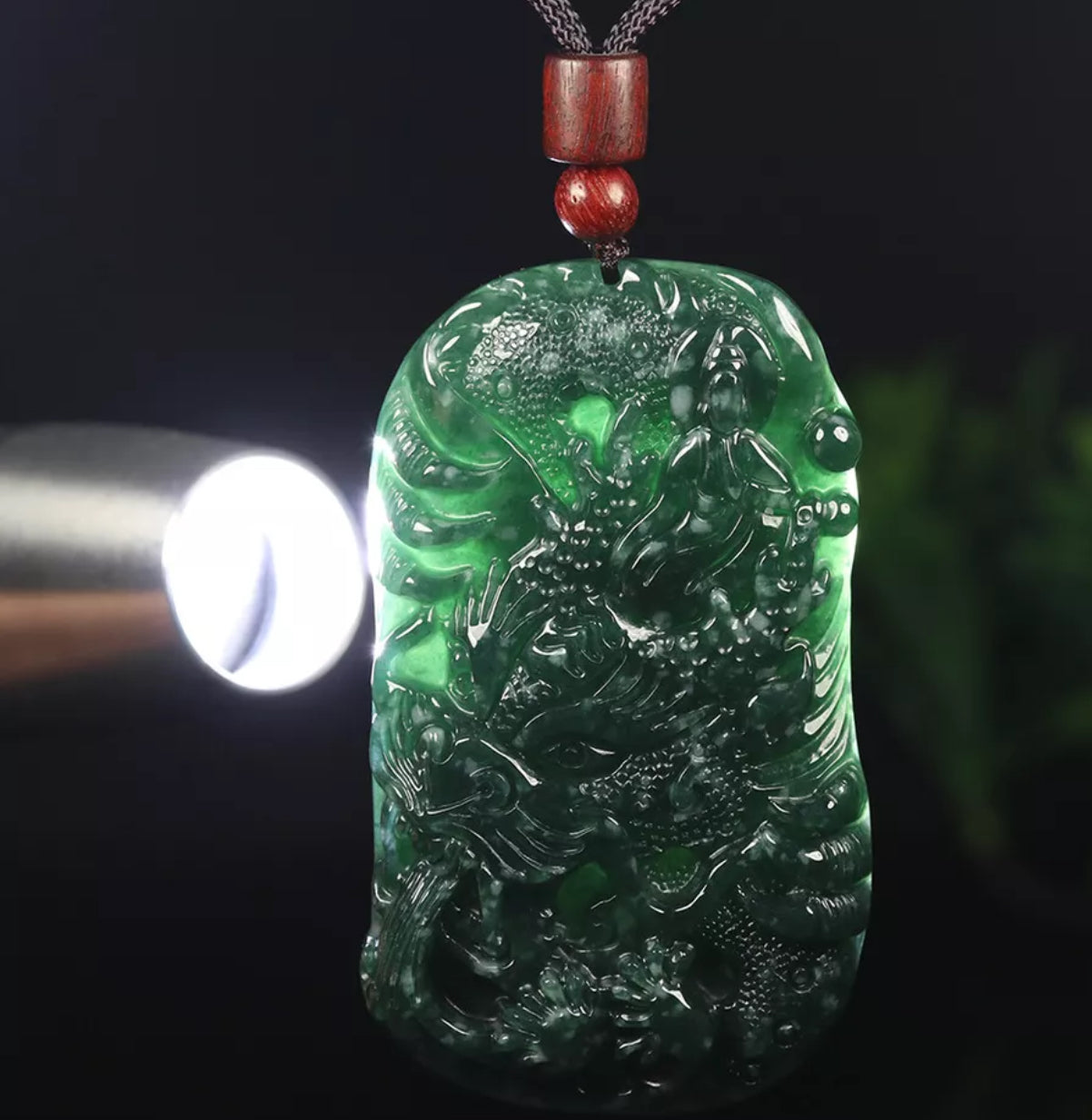 VINTAGE Green Jadeite Dragon Kwan-Yin (Guanyin) Jade Pendant - Certified Grade A Jade Piece D242 - JazzyJewelbyAmina