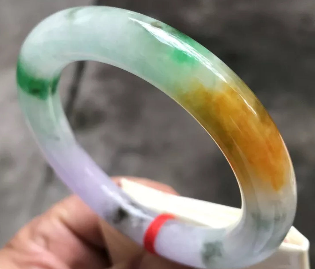 VINTAGE Small Jadeite Green/Lavender/ Brown Jade Bangle Size 55.5 mm U303 - JazzyJewelbyAmina