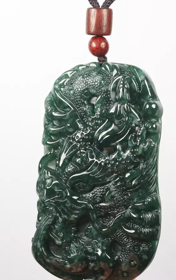 VINTAGE Green Jadeite Dragon Kwan-Yin (Guanyin) Jade Pendant - Certified Grade A Jade Piece D242 - JazzyJewelbyAmina