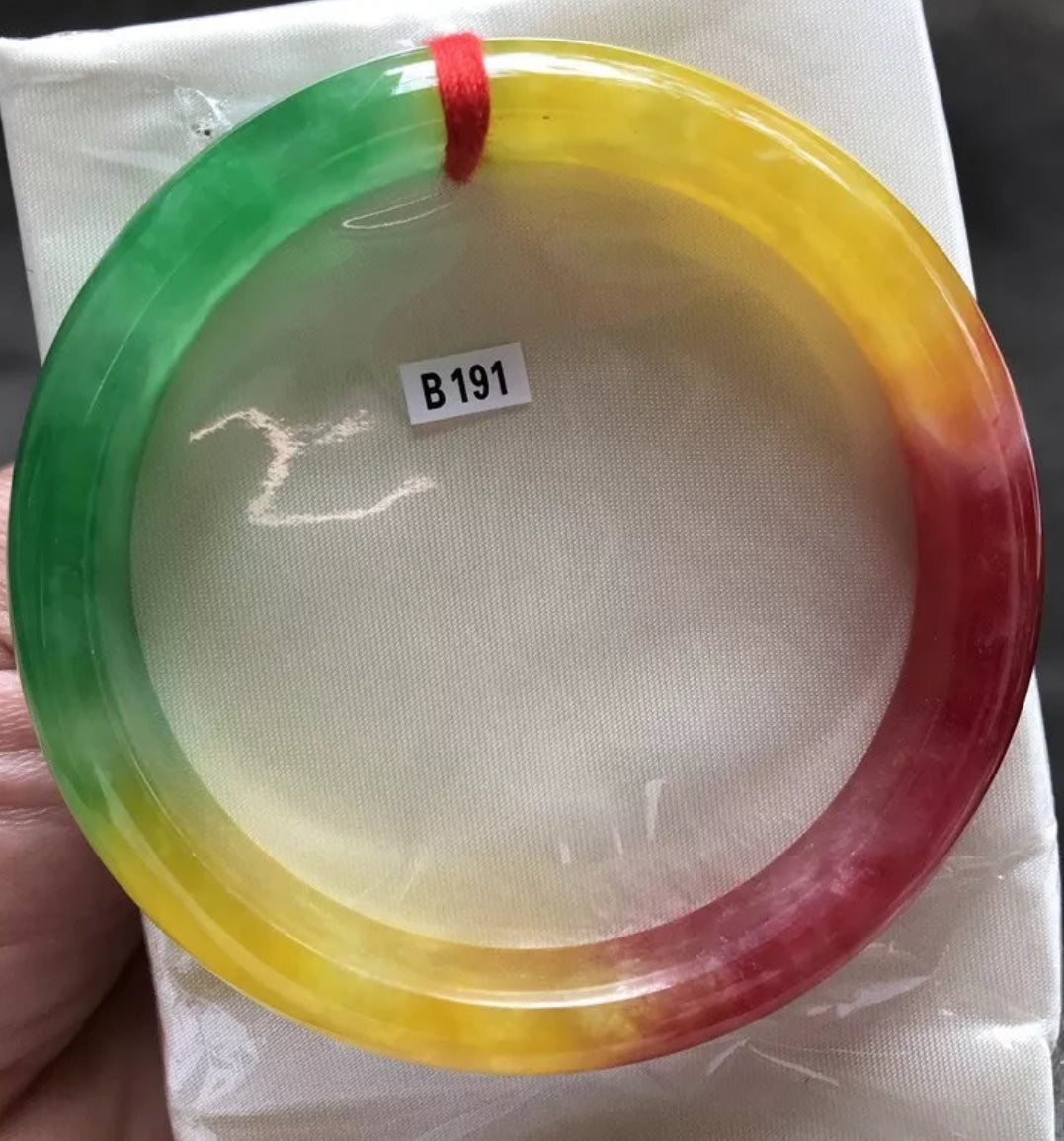 VINTAGE Large Jadeite Green/Red/Yellow Jade Bangle Size 62.8mm Unique Trio Jade Shades D191 - JazzyJewelbyAmina